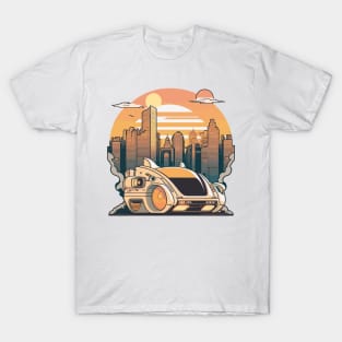 Futuristic Car Infront Of A Futuristic Mega City T-Shirt